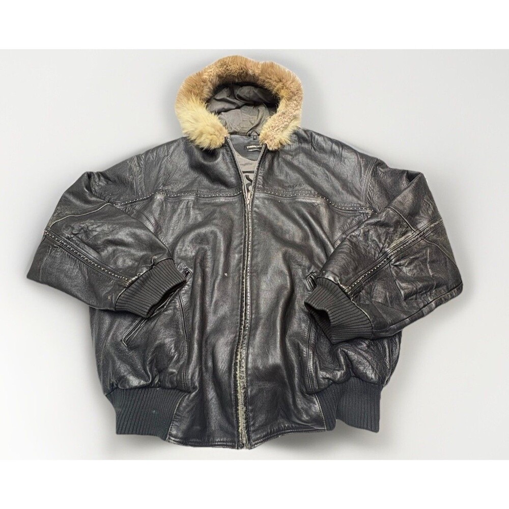 Vintage Pelle Pelle Marc Buchanan Leather Bomber Jacket - Fur Hood